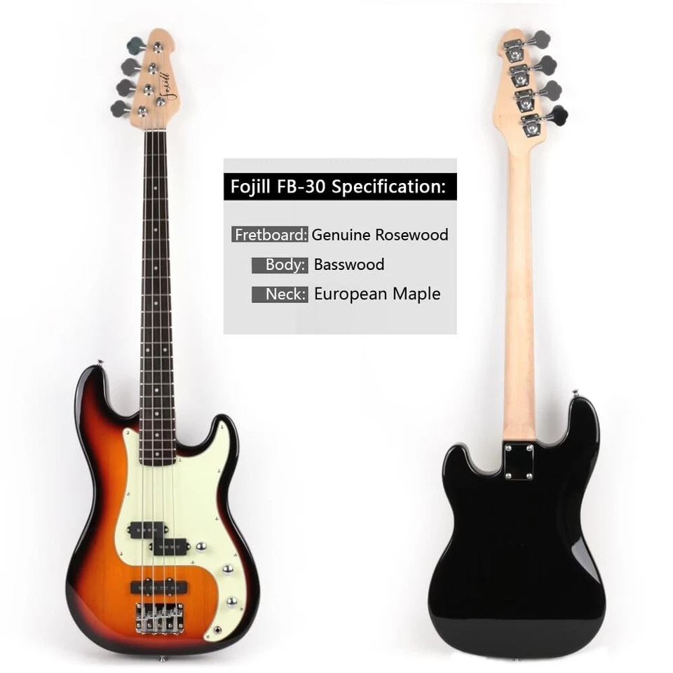 Sunburst electric pj bass set with amplifier gigbag strap string cable picks - Image 2 of 4