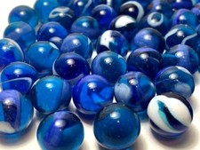 Bulk Pk 100 Blue Jay 15mm Glass Mega Marbles Players Translucent Blue White