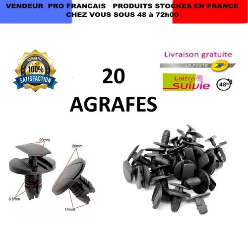 20-Pack Staple Clips For Peugeot, Citroen, Renault - Bumper/Mudguard Fixing, Black