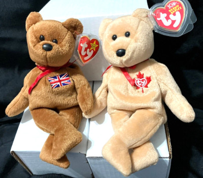 TY Beanie Bears-BRITANNIA ('97-England) & TRUE ('03 Canada-2 Tush Tags)-NEW-MWMT