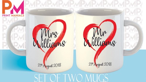 Personalised Mr And Mrs Mug Wedding valentines GiftHIS HER HIM Set of 2 Mugs - Picture 2 of 4