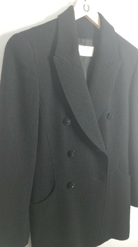 Henri Bendel Sz. US 6 Black Textured Wool Double Breasted Jacket Dressy Buttons - Picture 2 of 12