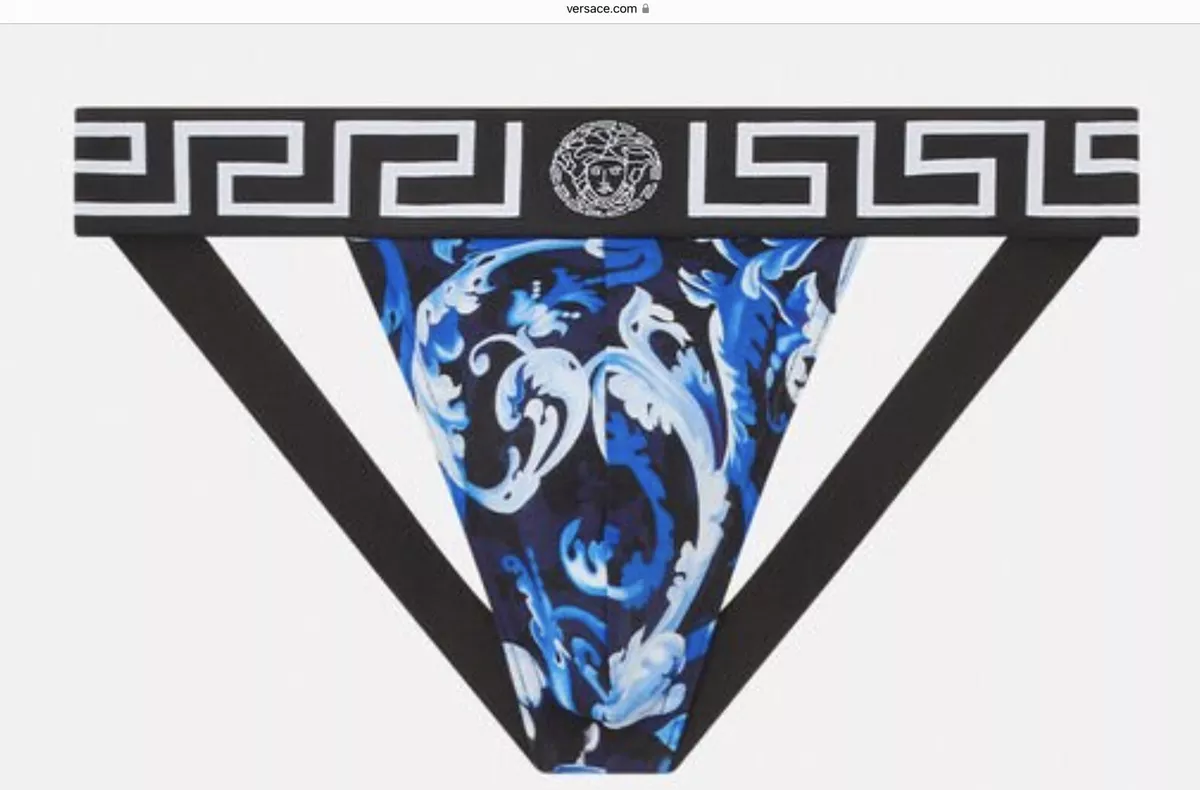 VERSACE BAROCCO FLAGE PRINT JOCKSTRAP Sz 8( XXLarge)  Blue/White/Black,Authentic