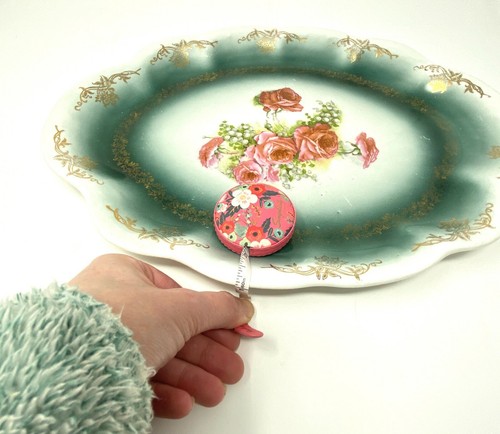 Homer Laughlin The Angelus 15" x 11" Oval Hudson Platter Serving Tray Pink Roses - Picture 9 of 12