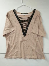 Gypsies & Moondust Women's Top Blouse Biege  Size Medium