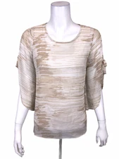 H by Halston Women's Pullover Flutter Sleeves Printed Chiffon Top Taupe Size 4