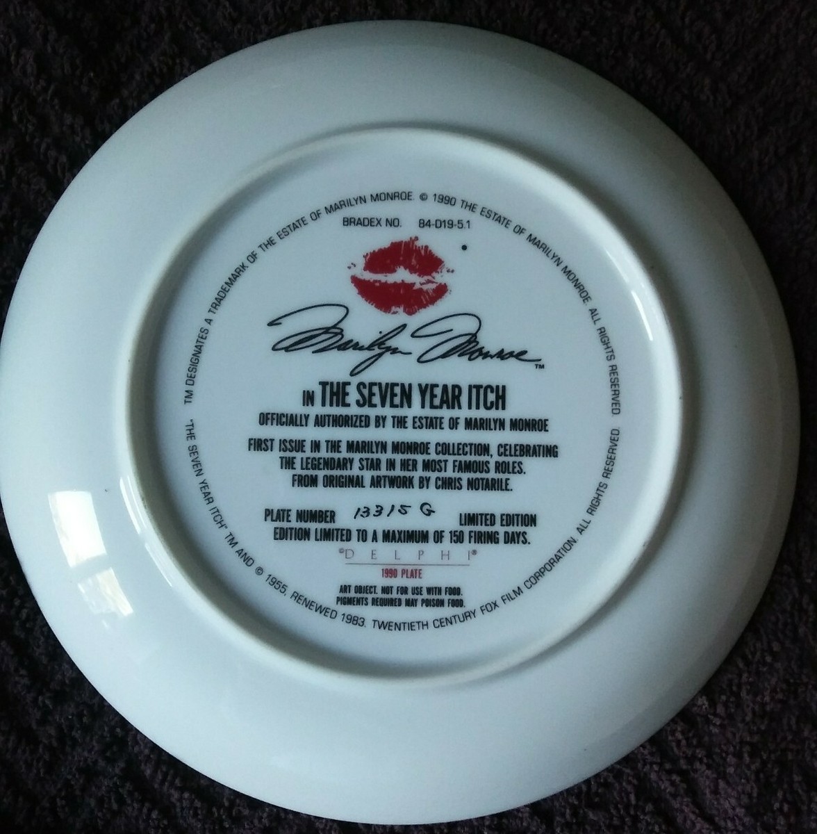 Marilyn Monroe~Seven Year Itch Collectors Plate 1990 Delphi