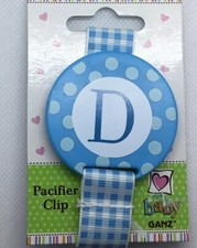 Baby GANZ Initial D PACIFIER CLIP Blue, Light Blue, MONOGRAM Keep Germs off