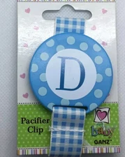 Baby GANZ Initial “D” PACIFIER CLIP Blue, Light Blue, MONOGRAM Keep Germs off!