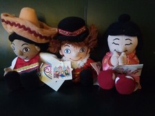 Lot of 3 Vtg Disney Store It's A Small World Approx. 9" Bean Bag Plush W/Tags