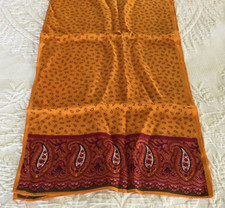 VTG BOHO Ellen Tracy 100 Silk Square 11" X28" Scarf ORANGE PINK Paisley K22
