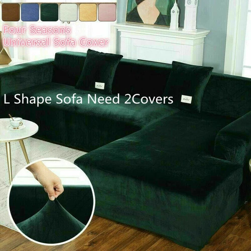 Elastic Velvet Plush Sofa Cover Corner Sectional Couch Cover L Shape 1-4 Seaters