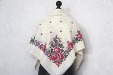 Wool floral shawl White vintage scarf Ukrainian wedding Retro Soviet Fabric