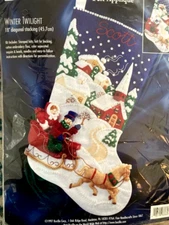 Bucilla WINTER TWILIGHT Vintage Felt Christmas Stocking Kit RARE Sterilized