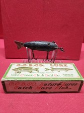 Vintage Early Creek Chub Wag Tail Wood Fishing Lure With Glass Eyes "Painted Bl"