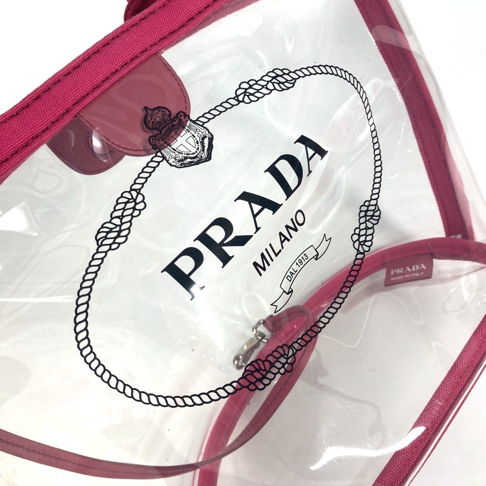 PRADA Logo Canapa 2WAY Bag Shoulder Bag Handbag Beach Bag with Pouch Tote Bag Pi thumbnail 8