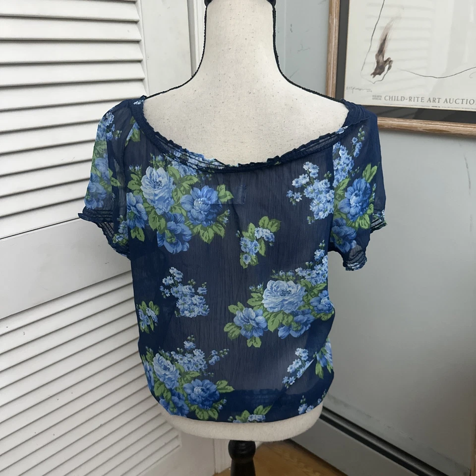 Blusa bohemia de verano campesina azul mediana ABERCROMBIE FITCH para mujer Foto 4 de 4