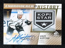 2021 Upper Deck SP Game Used Embroidered in History 7/15 Anze Kopitar Auto qe7