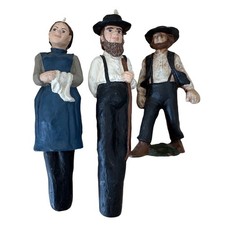 Vintage Amish Figurine Candles Set of 3 Hand Painted Folk Art Farmhouse Decor