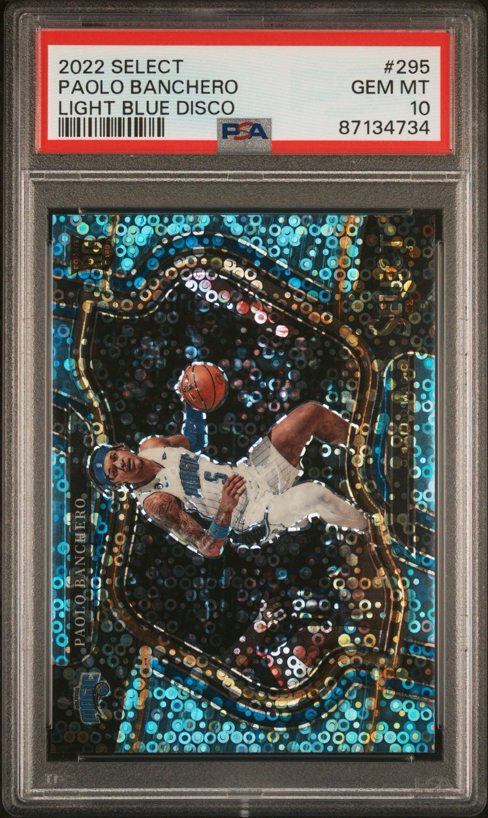 2022 Select #295 Paolo Banchero Light Blue Disco Courtside /99 RC PSA 10