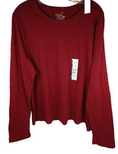 Time & Tru Ladies XXL  Tee Shirt Red  Long Sleeve Crew Neck New 100% Cotton