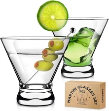 2 Pack Martini Glasses, 8 Ounce Crystal Cocktail 8 Ounces, Clear 
