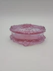 Vintage Fenton Rose Pink Glass Cabbage  Covered Footed Vanity Trinket Box