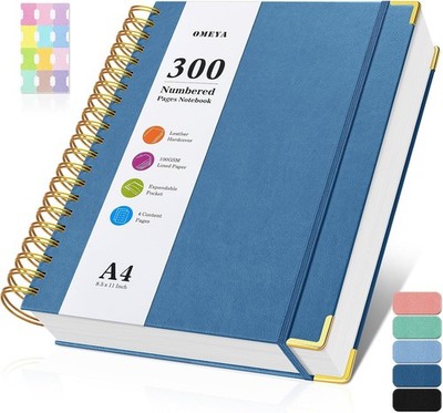 Spiral Notebook 8.5'' X 11'', 300 Numbered Pages Notebooks College Ruled with Tabs