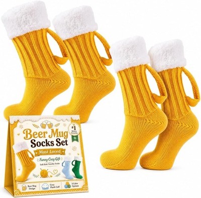 Beer Socks Funny Beer Mug Socks with Handle and Hat for Men and Women