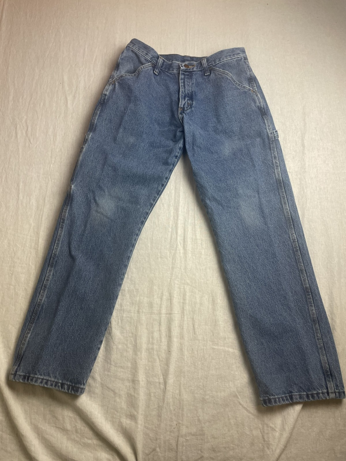 Vintage 90s Wrangler Rustler Mid Wash Blue Mens Size 30x30 Denim Carpenter Jeans
