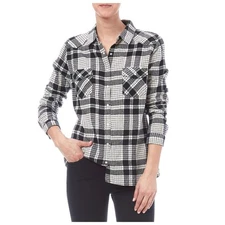 Lovestitch Long Sleeve Pocketed Black White Plaid Button Up Flannel Shirt S