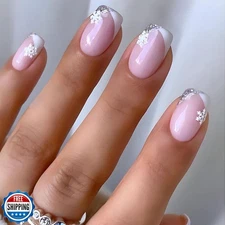 Christmas Press on Nails Short Square SWEKKE French Tip Fake Nail