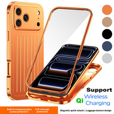 For iPhone 15 16 17 Pro Max Air Rugged Metal Case Tempered Glass Screen Cover
