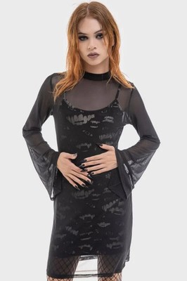 Killstar Kurzes Kleid Damen The Lost Boys - Sheer Vamp Dress schwarz/weiß