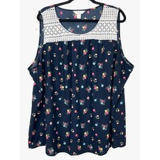 CJ Banks Sleeveless Top Navy Floral White Lac...