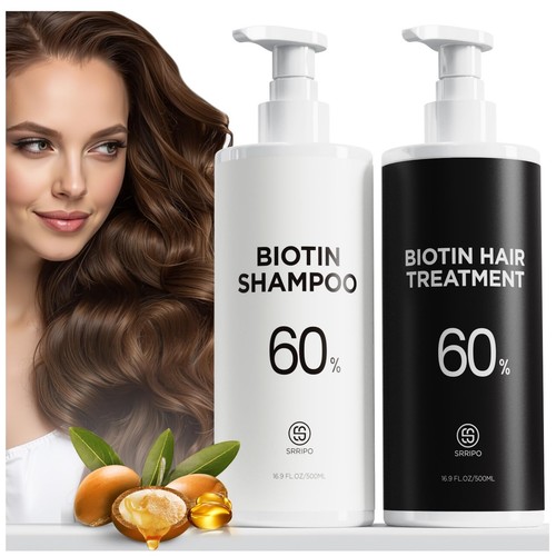 Juego de champú y acondicionador de biotina para el crecimiento del cabello con infusión de tripéptidos, anti cebolla... - Imagen 1 de 6