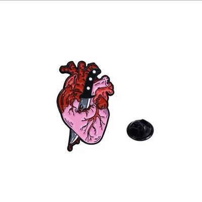 Stabbed Anatomical Heart Enamel Pin - Realistic Creepy Knife Stab Love Hurts