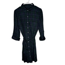 Banana Republic Factory Green Navy Plaid Shirtdress Size 10 NWT