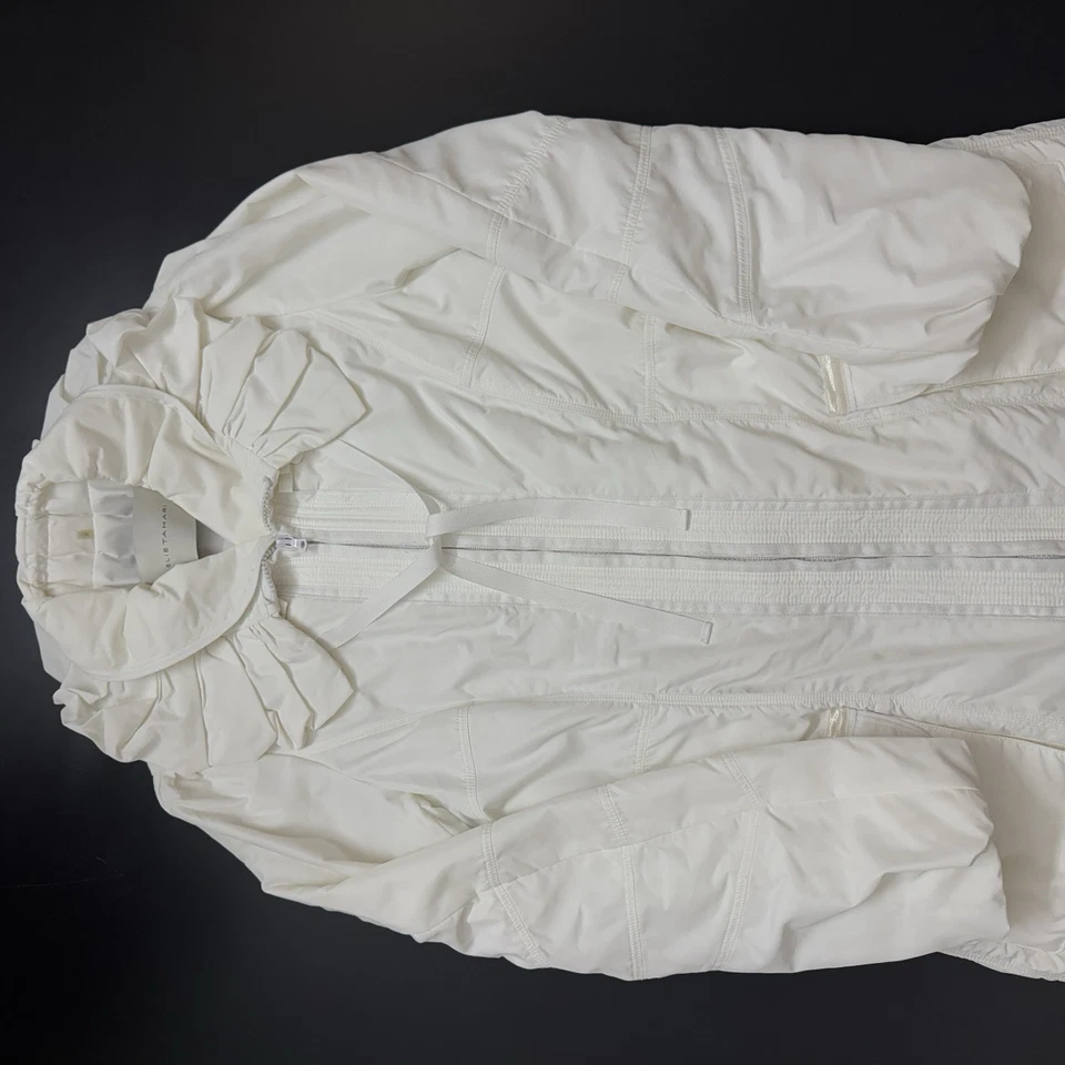 Elie Tahari White Utility Jacket Anorak Ruffle Drawstring Long Old Money Pleat M - Image 3 of 4