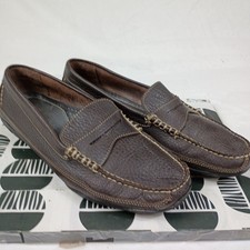 LL Bean Mens Casco Bay Penny Loafers Brown Pebbled Leather Driving Mocs 12 D
