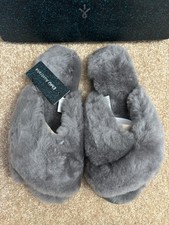 NEW EMU Mayberry Slippers Shearling Fur Open Toe Australia Charcoal Gray NWT