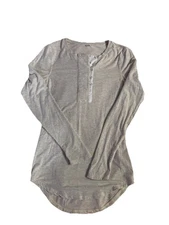 Kit & Ace Women's Oatmeal Gray and Ivory Henley Long Sleeve Shirt Size XS
