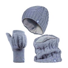 Ladies Hat, Neck Warmer Gloves Winter Set  Size One Size Colour Dusky Blue