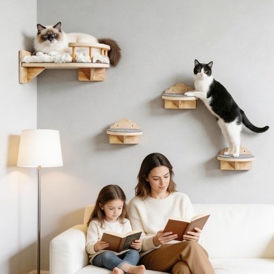 Katzen Kletterwand Set Wandmontage Kratzbaum Catwalk Katzenmöbel 4PCS 40x15cm
