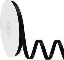 Double Face Black Satin Ribbon 1/4 Inch X 50 Yards Polyester Black Ribbons for