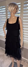 PATRA Evening Dress Womens 10 Black Tiered Layered Chiffon Beaded Event Cocktail