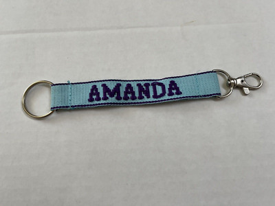 Amanda Embroidered Name Strap Key Rings Keychains with Clasp blue and purple