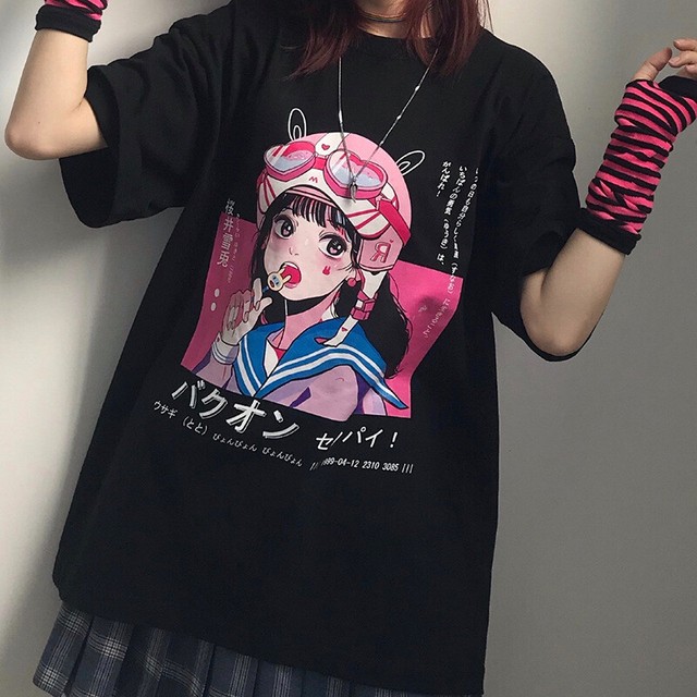 Fashion Kawaii Gothic Eyepatch Lolita T-Shirt Harajuku Loose Top T-shirt Fashion Kawaii Gothic Eyepatch Lolita T-Shirt Harajuku Loose Top T-shirt