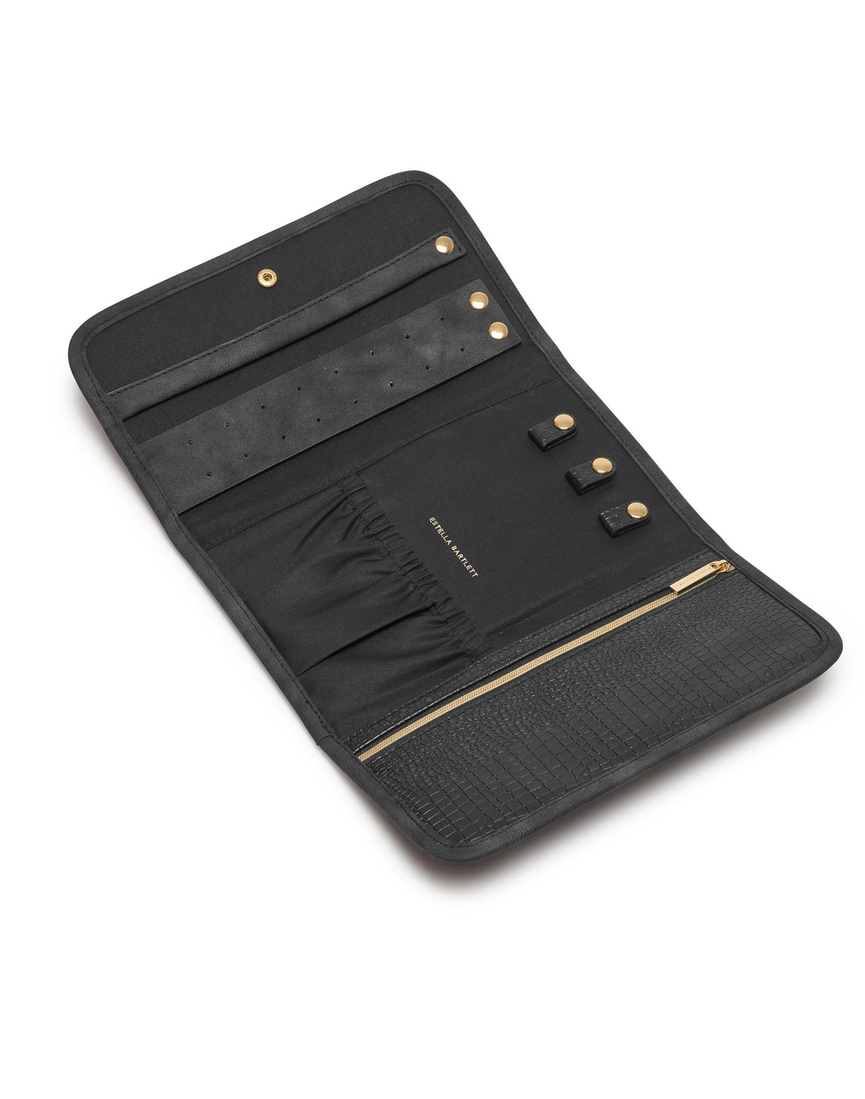 Folding Jewellery Pouch - Black Faux Croc - 22.5 x 13cms - Estella Bartlett