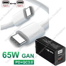 65W GaN USB C Fast Charger PD Type C Cable Power Adapter For iPhone 15 Samsung